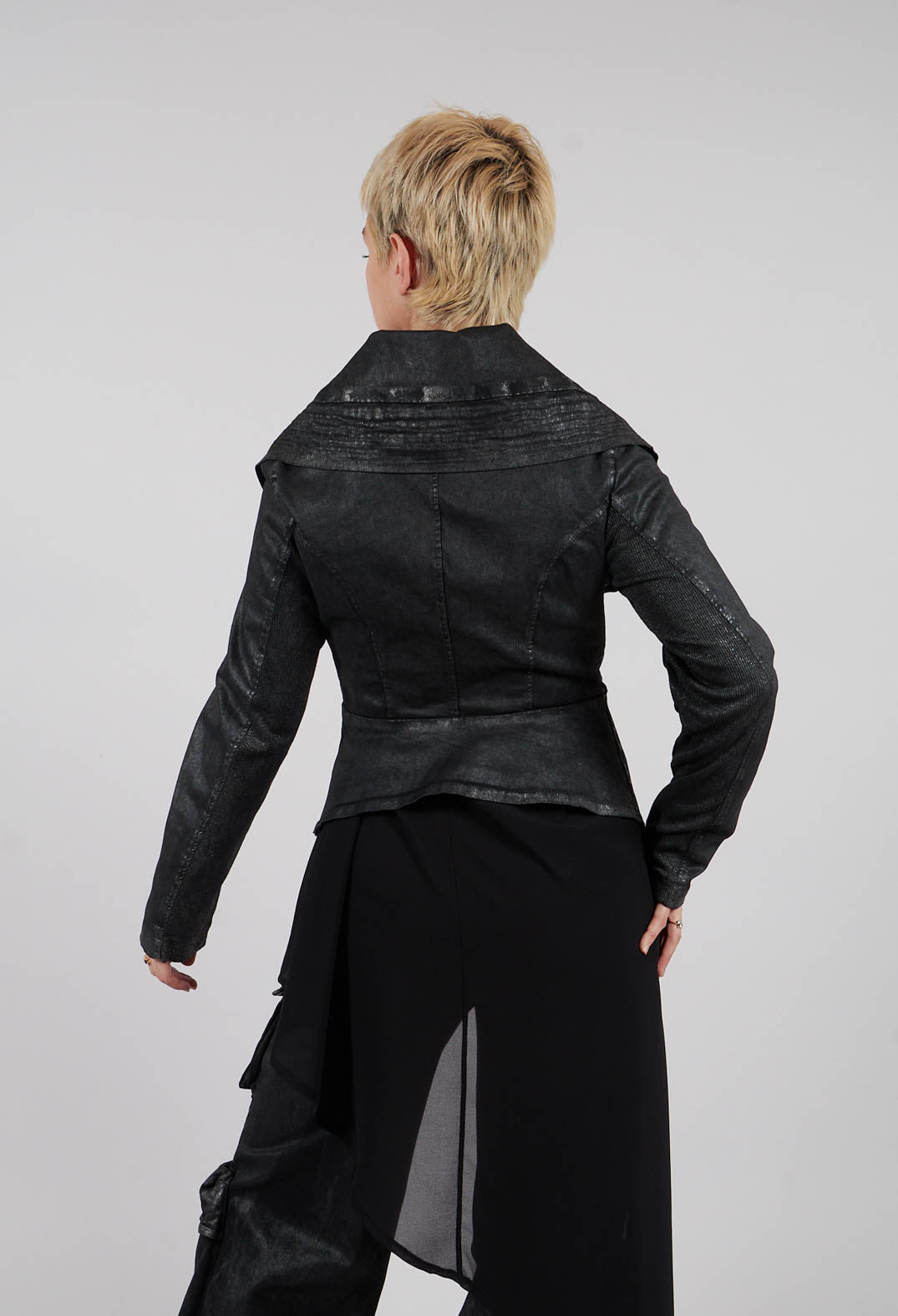 Slim Fit Gabardine Cotton Jacket in Coated Black