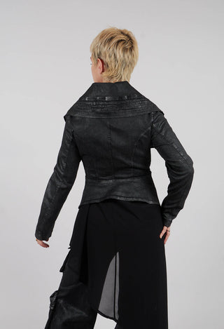 Slim Fit Gabardine Cotton Jacket in Coated Black