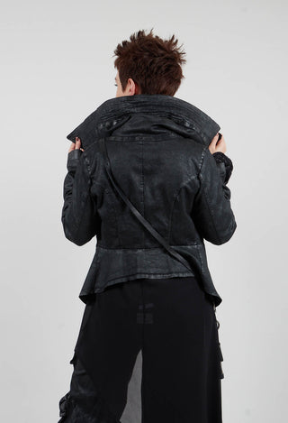 Slim Fit Gabardine Cotton Jacket in Coated Black