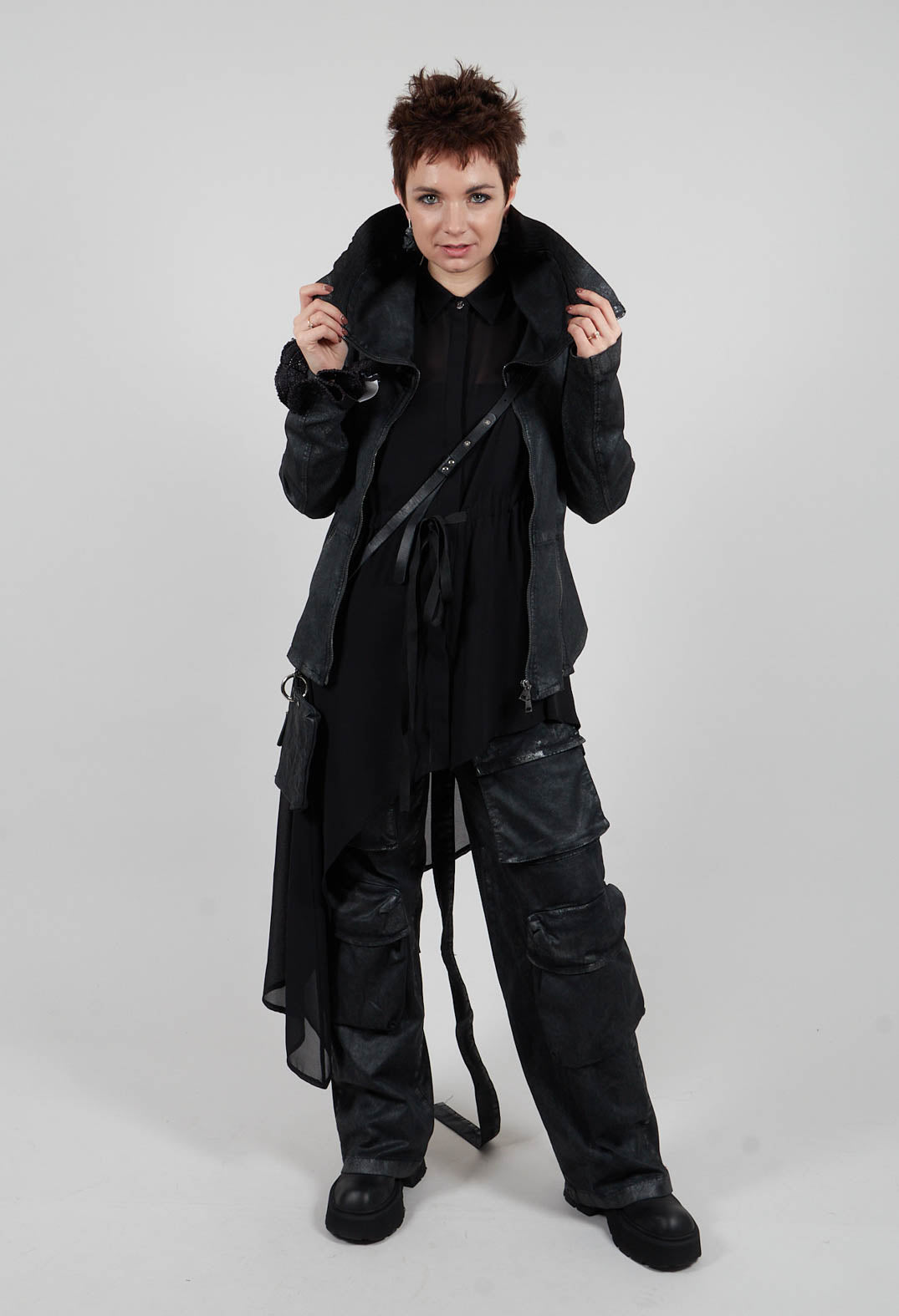 Asymmetric Georgette Shirt in Black