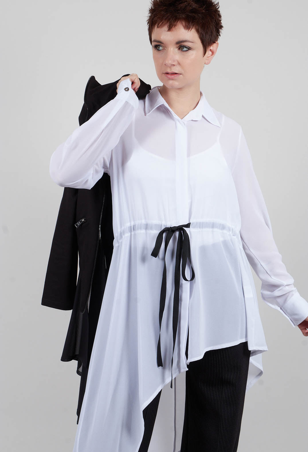 Asymmetric Georgette Shirt in White