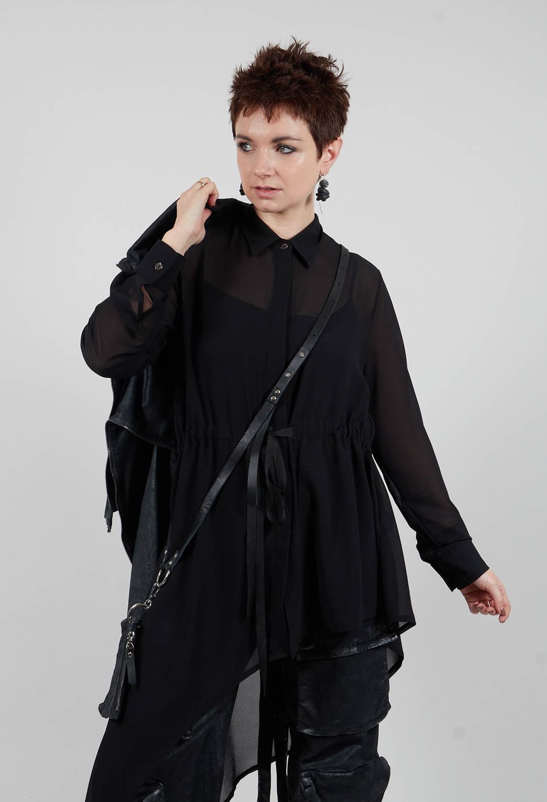 Asymmetric Georgette Shirt in Black