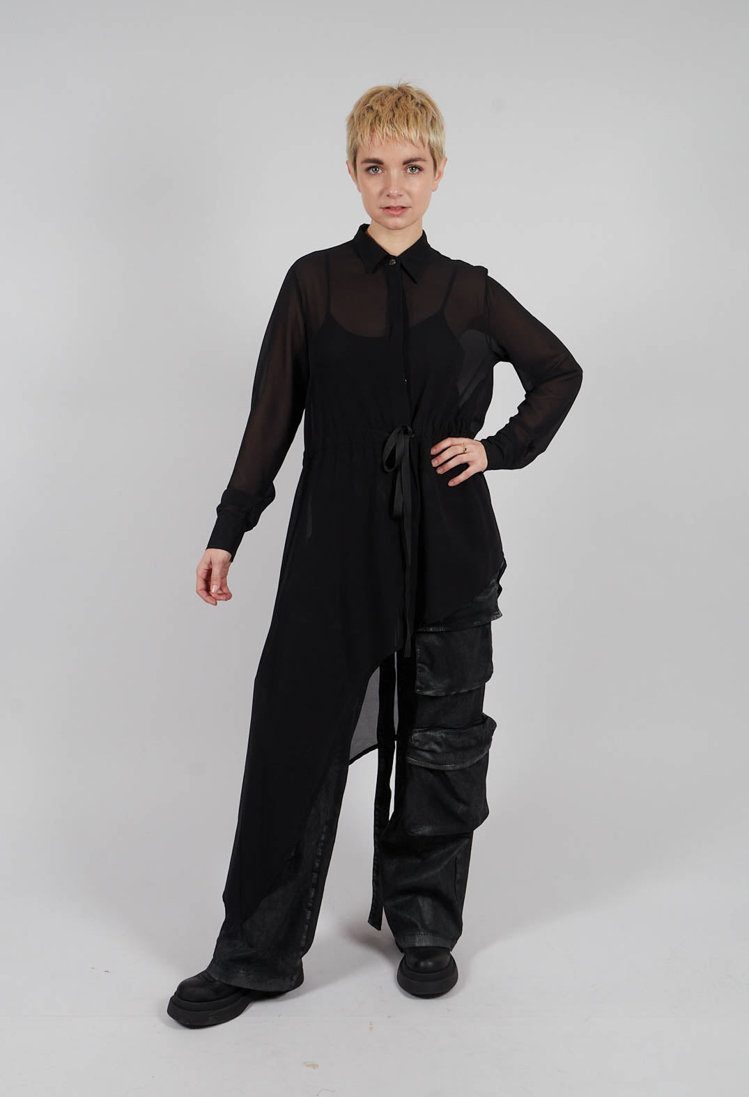 Asymmetric Georgette Shirt in Black