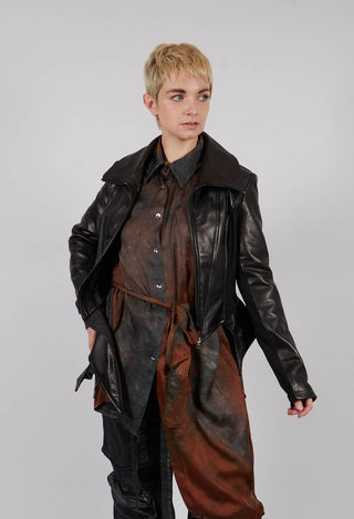 Asymmetric Slim Leather Jacket in Black