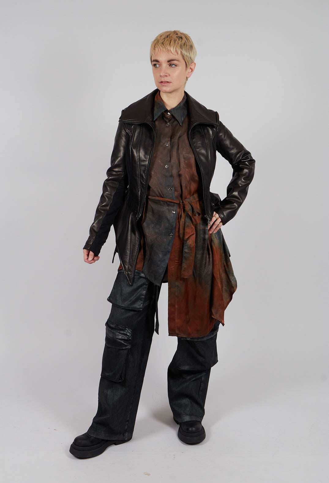 Asymmetric Slim Leather Jacket in Black