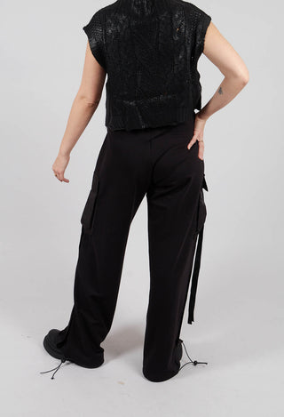 Wide Fit Stretch Fleece Trousers in Black