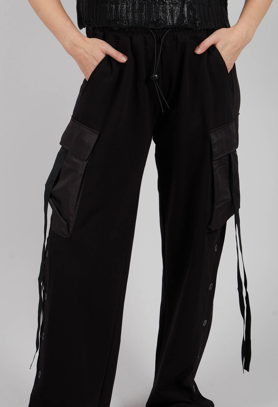 Wide Fit Stretch Fleece Trousers in Black