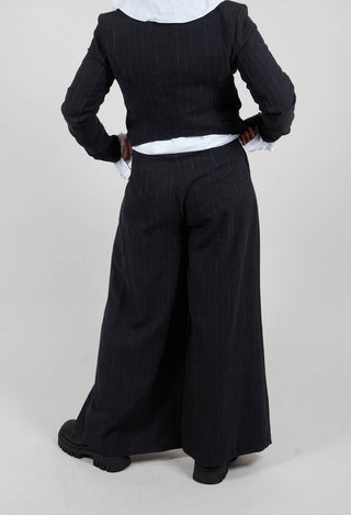 Cotton Blend Palazzo Trousers in Black Pinstripe
