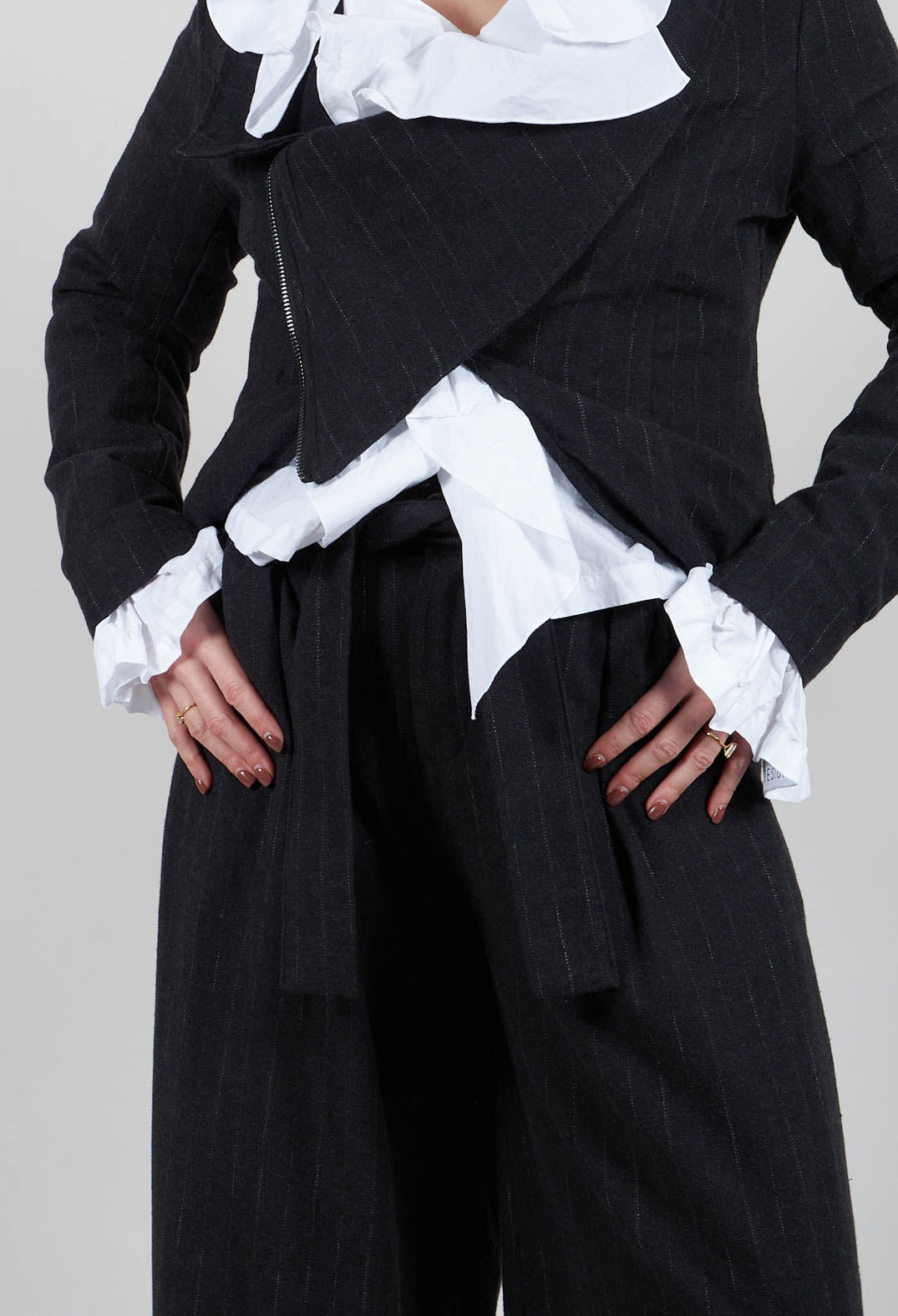 Cotton Blend Palazzo Trousers in Black Pinstripe