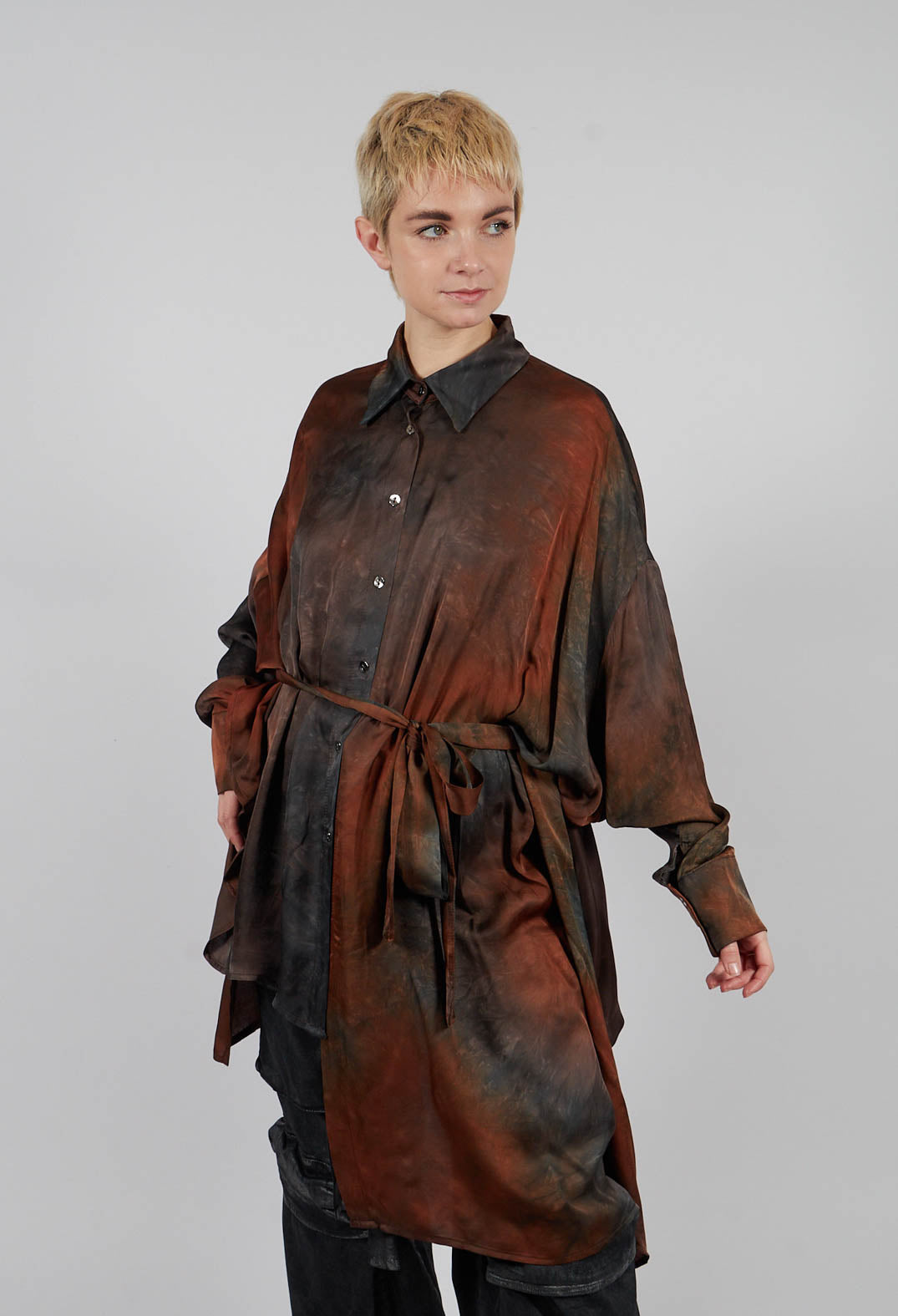 Asymmetric Satin Dyed Shirt in Black
