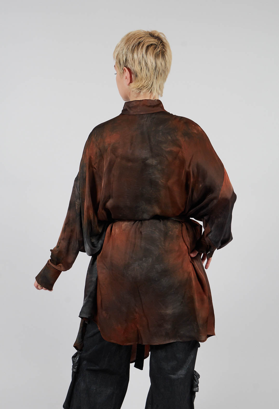 Asymmetric Satin Dyed Shirt in Black