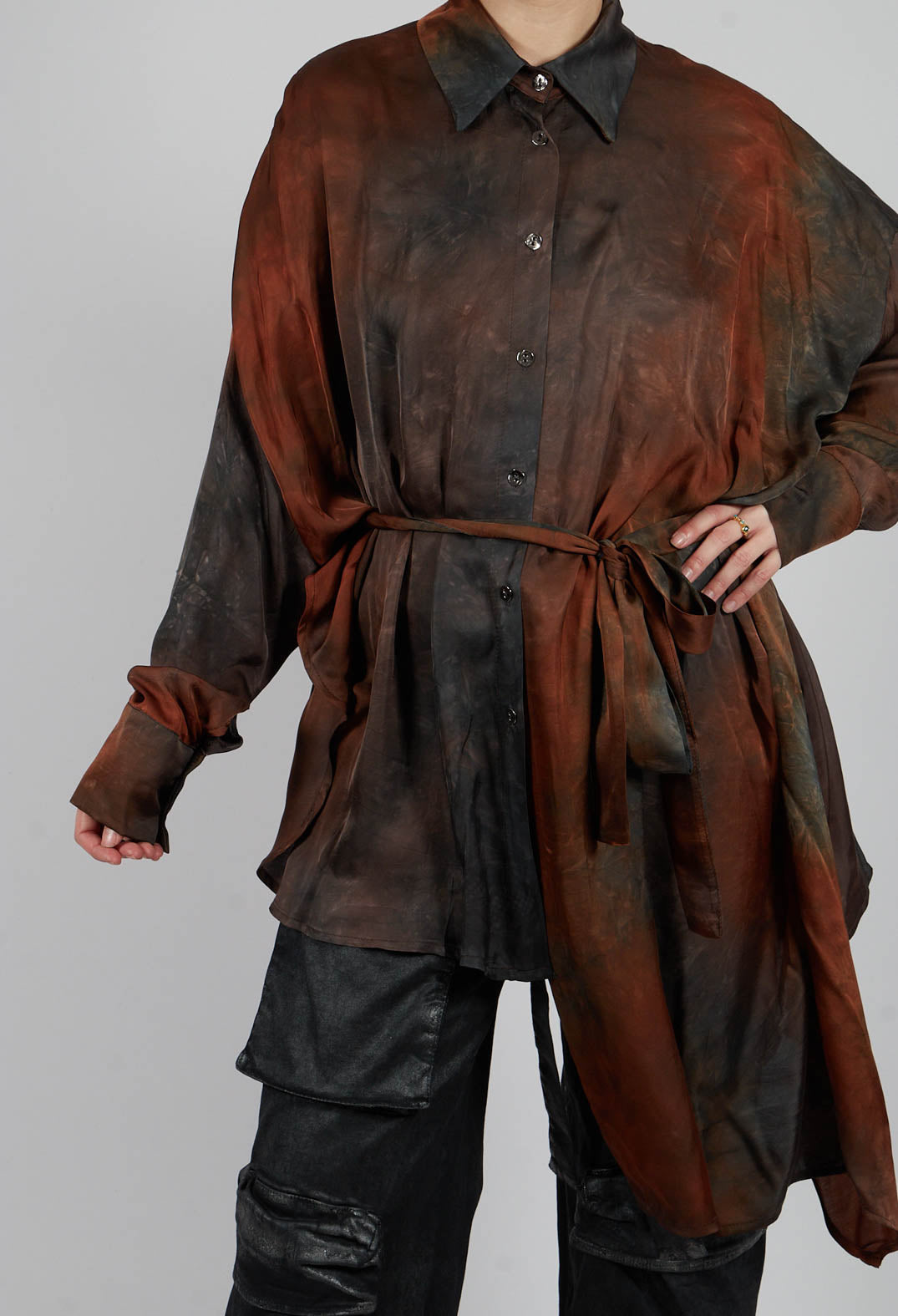 Asymmetric Satin Dyed Shirt in Black