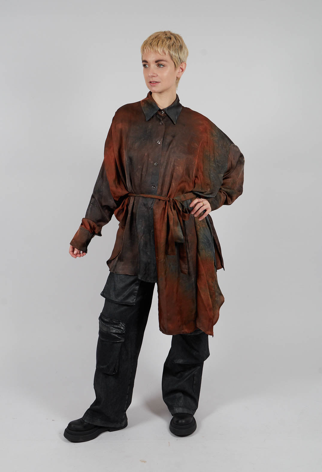 Asymmetric Satin Dyed Shirt in Black