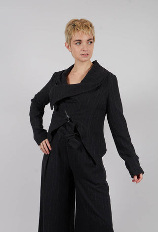 Asymmetric Flannel Jacket in Black Pinstripe