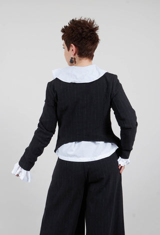 Asymmetric Flannel Jacket in Black Pinstripe