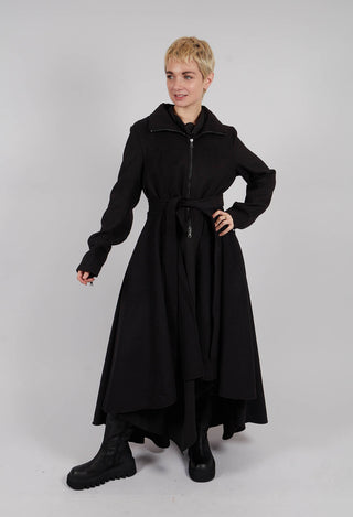 Coat with High Low Hem in Black