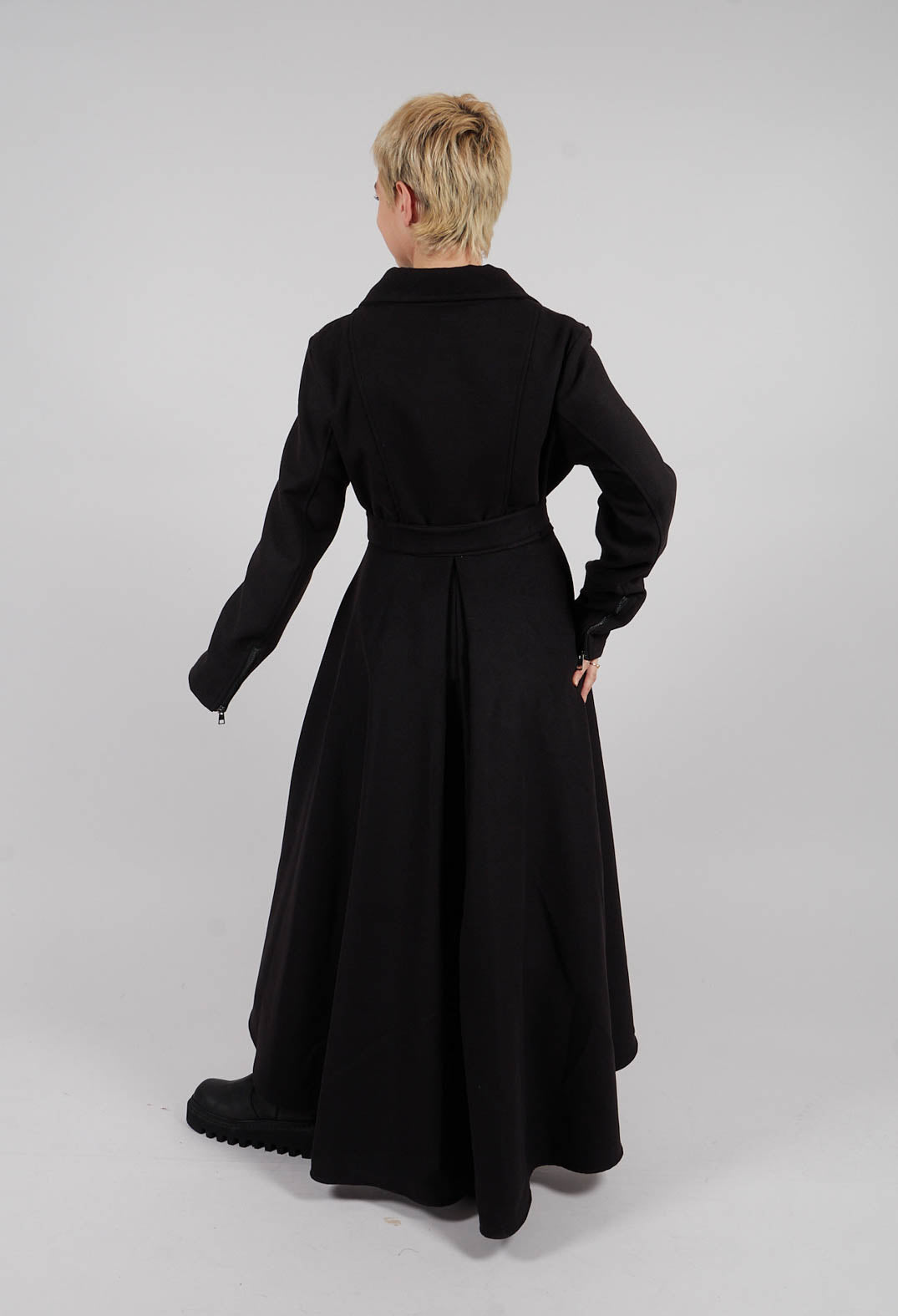 Coat with High Low Hem in Black