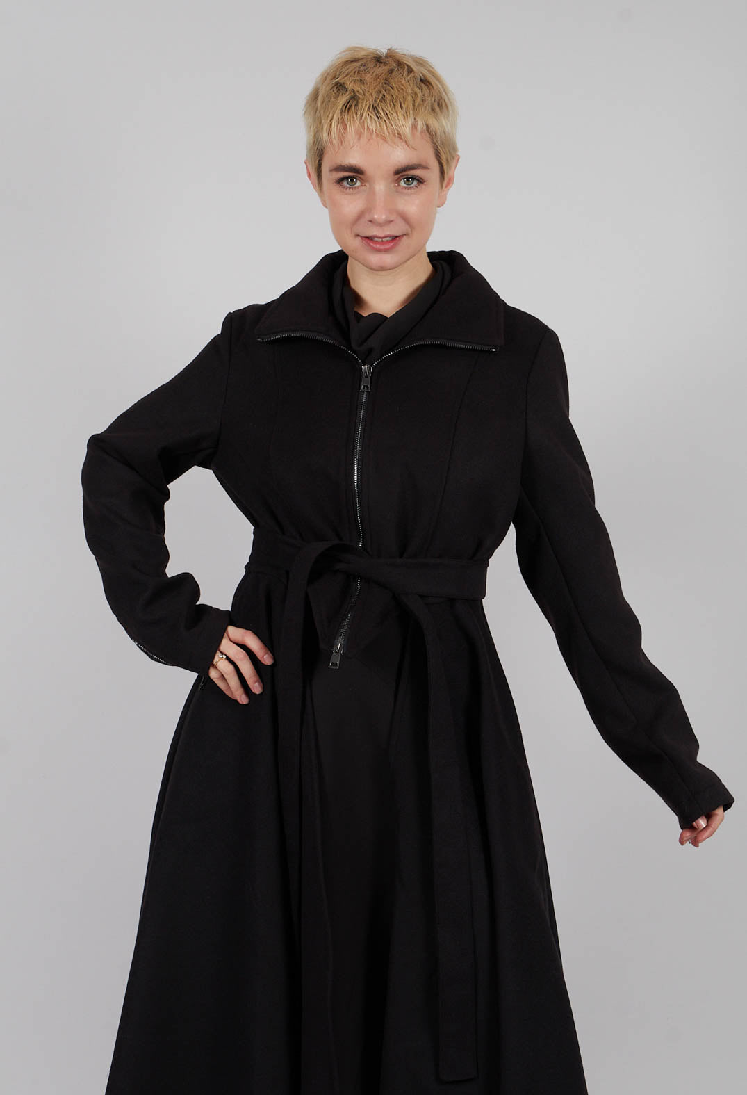 Coat with High Low Hem in Black