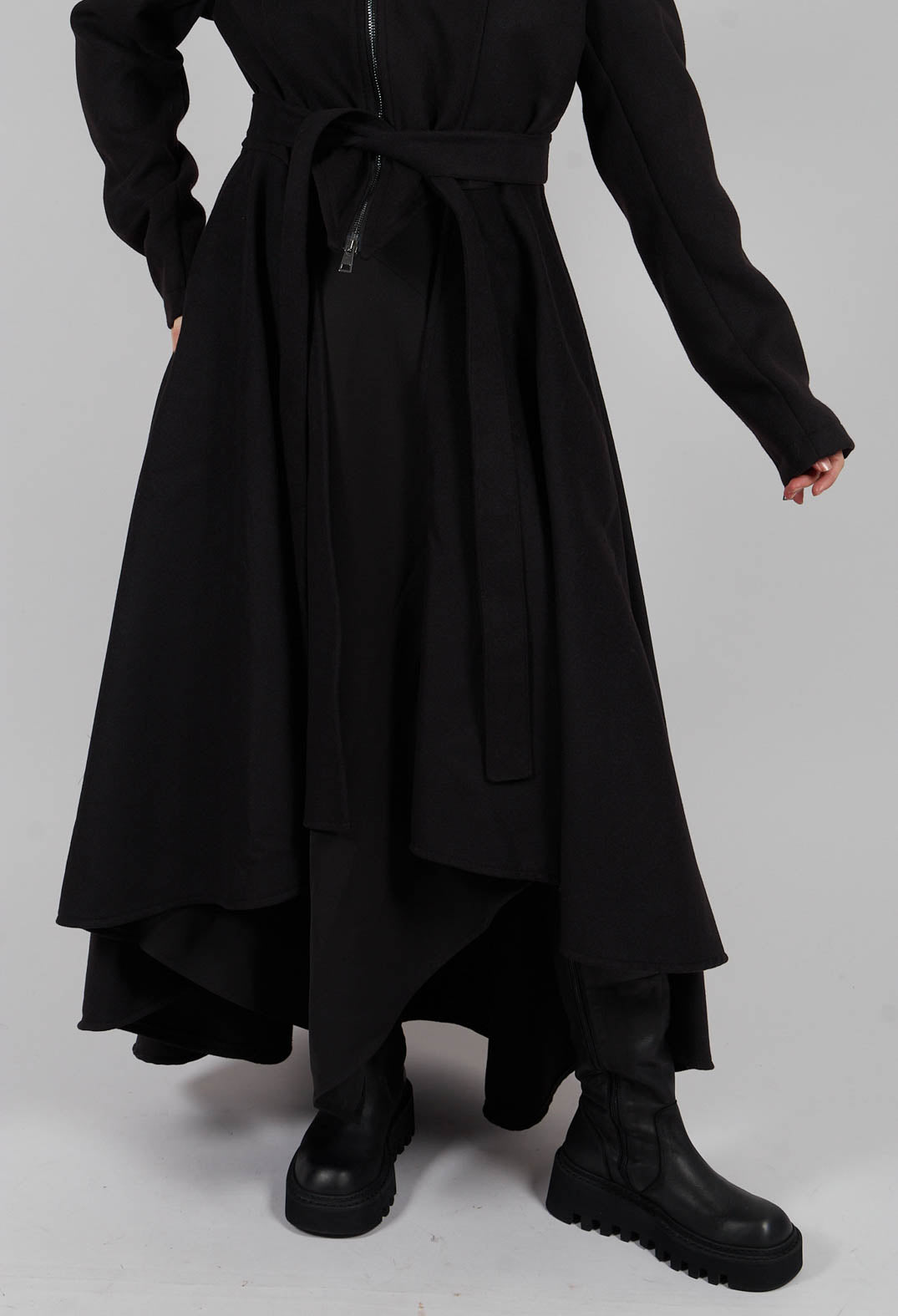 Coat with High Low Hem in Black