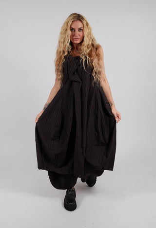 Sleeveless Midi Pinstripe Dress in Black