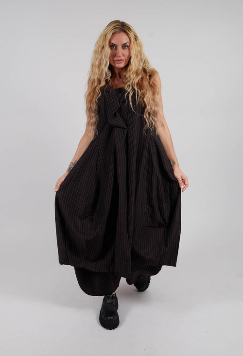 Sleeveless Midi Pinstripe Dress in Black