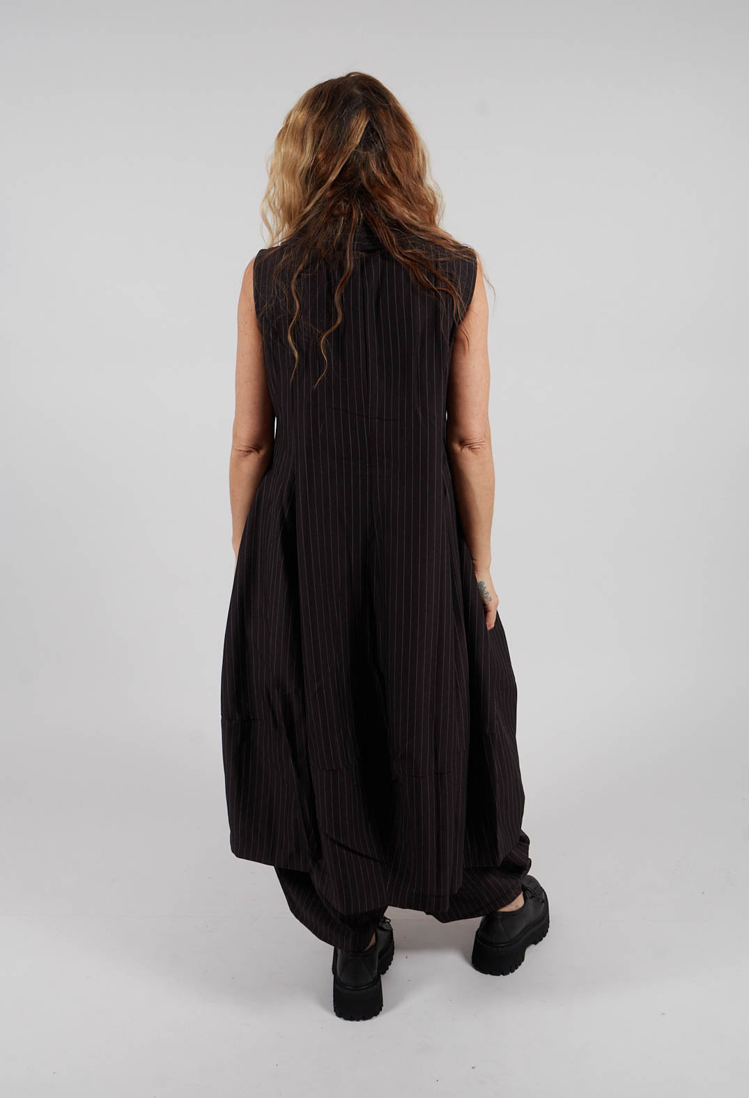 Sleeveless Midi Pinstripe Dress in Black