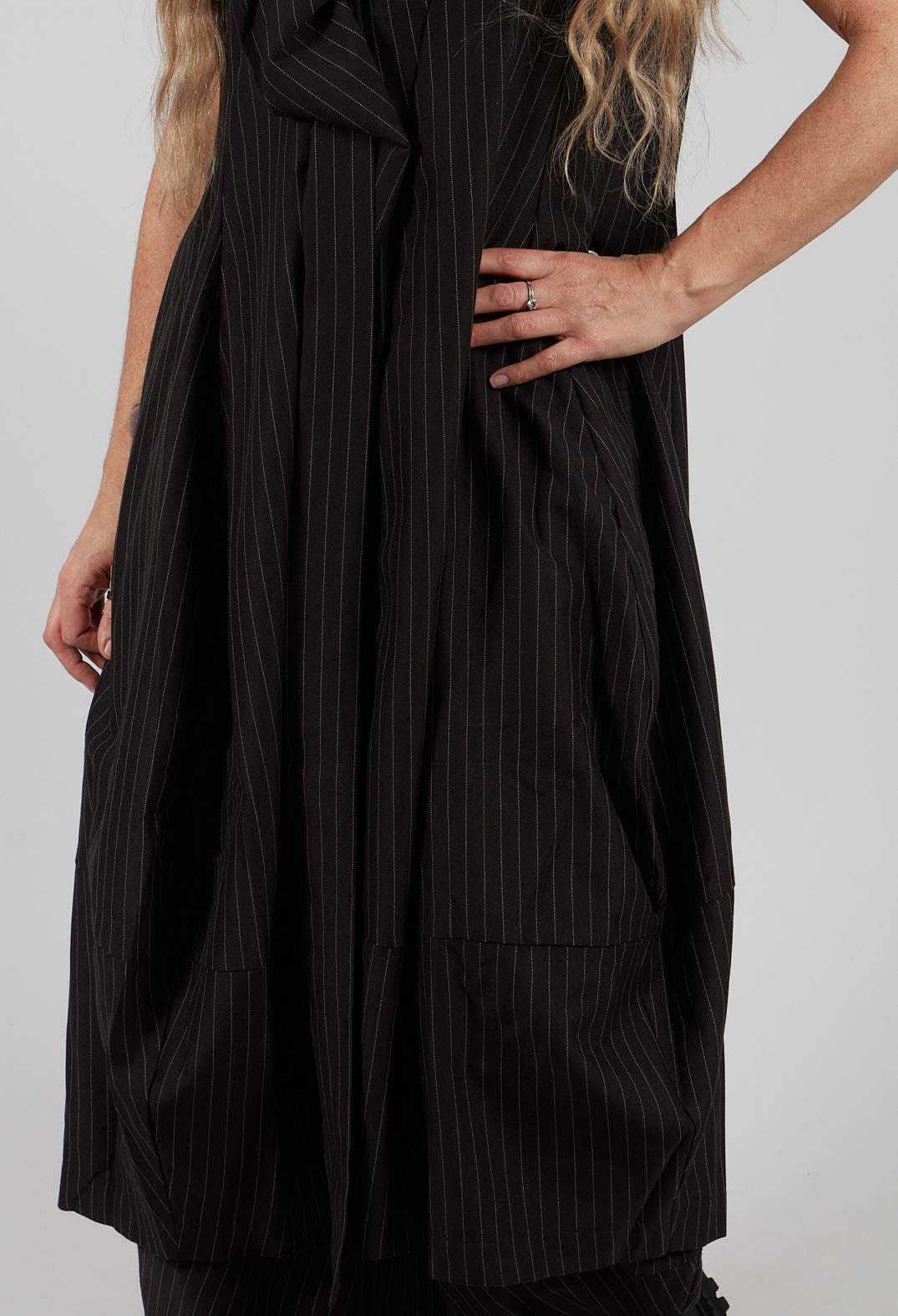Sleeveless Midi Pinstripe Dress in Black
