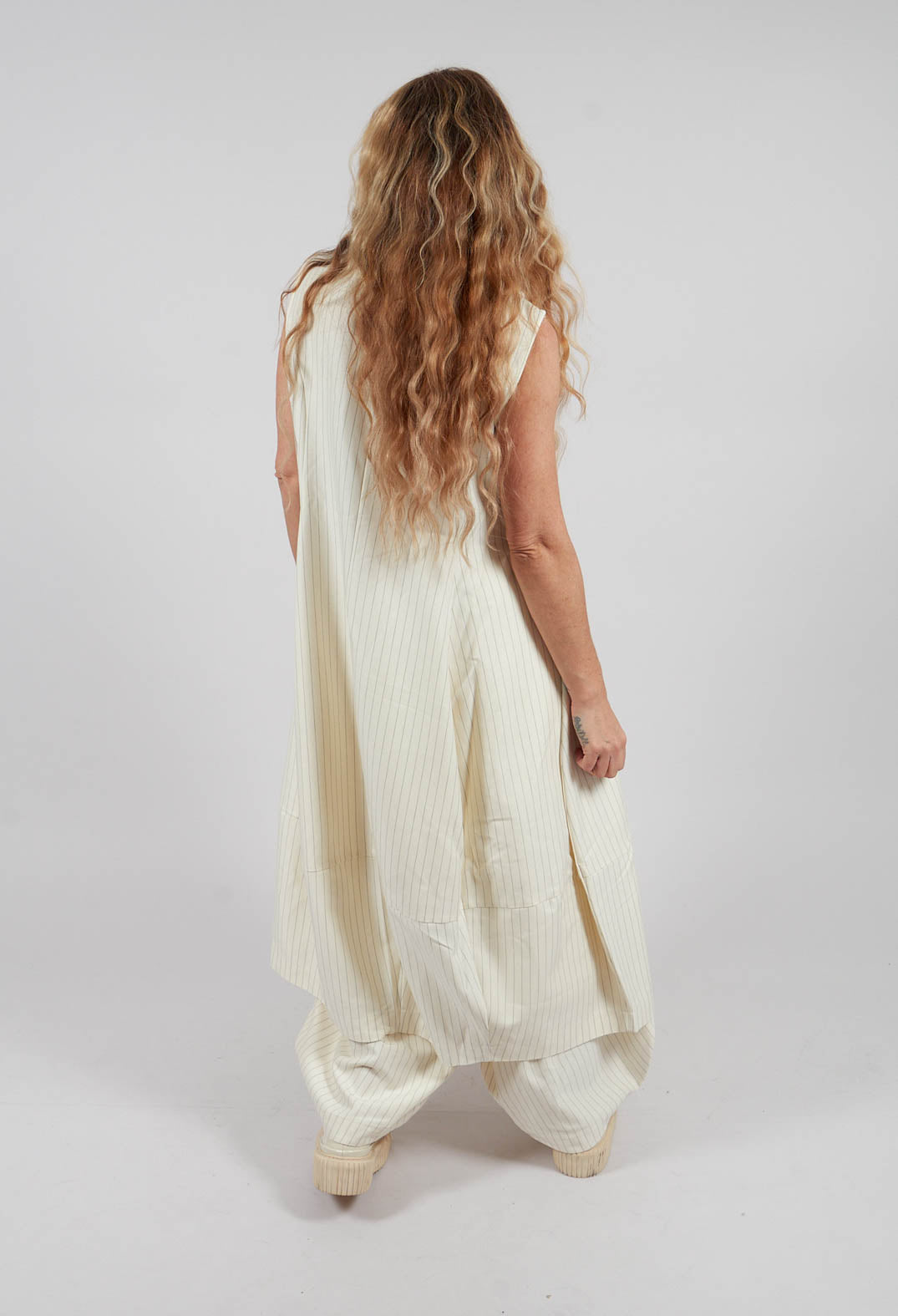 Sleeveless Midi Pinstripe Dress in Cream