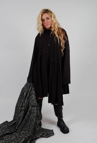 High Neck Shirt Dress in Black