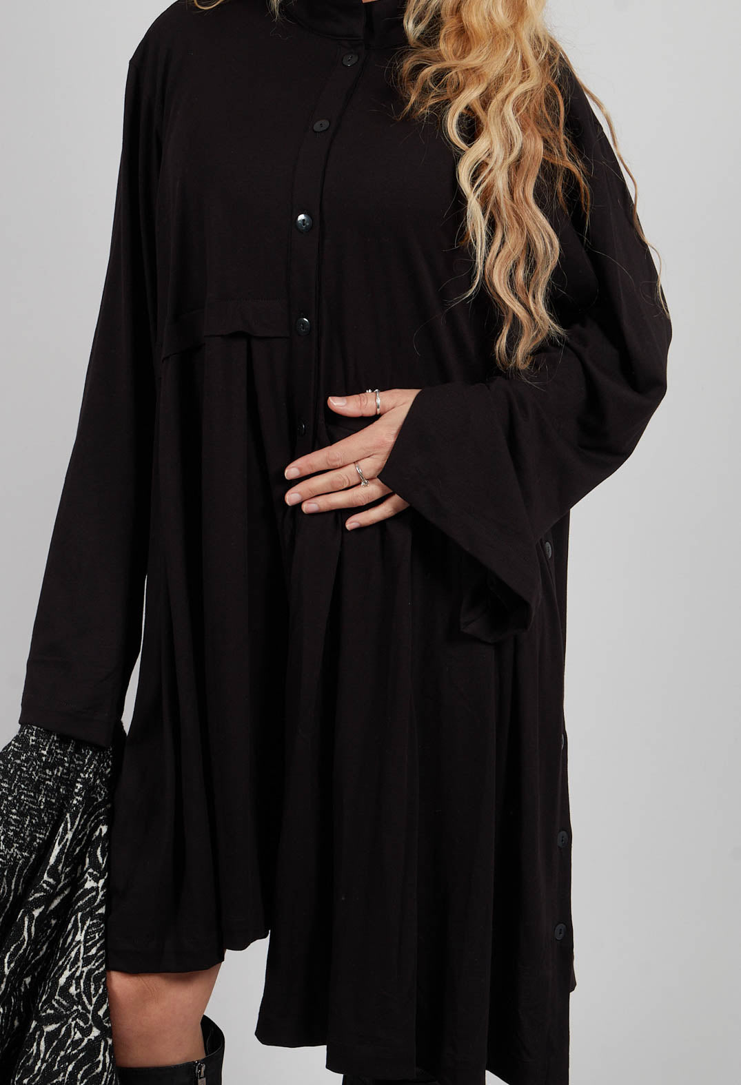 High Neck Shirt Dress in Black