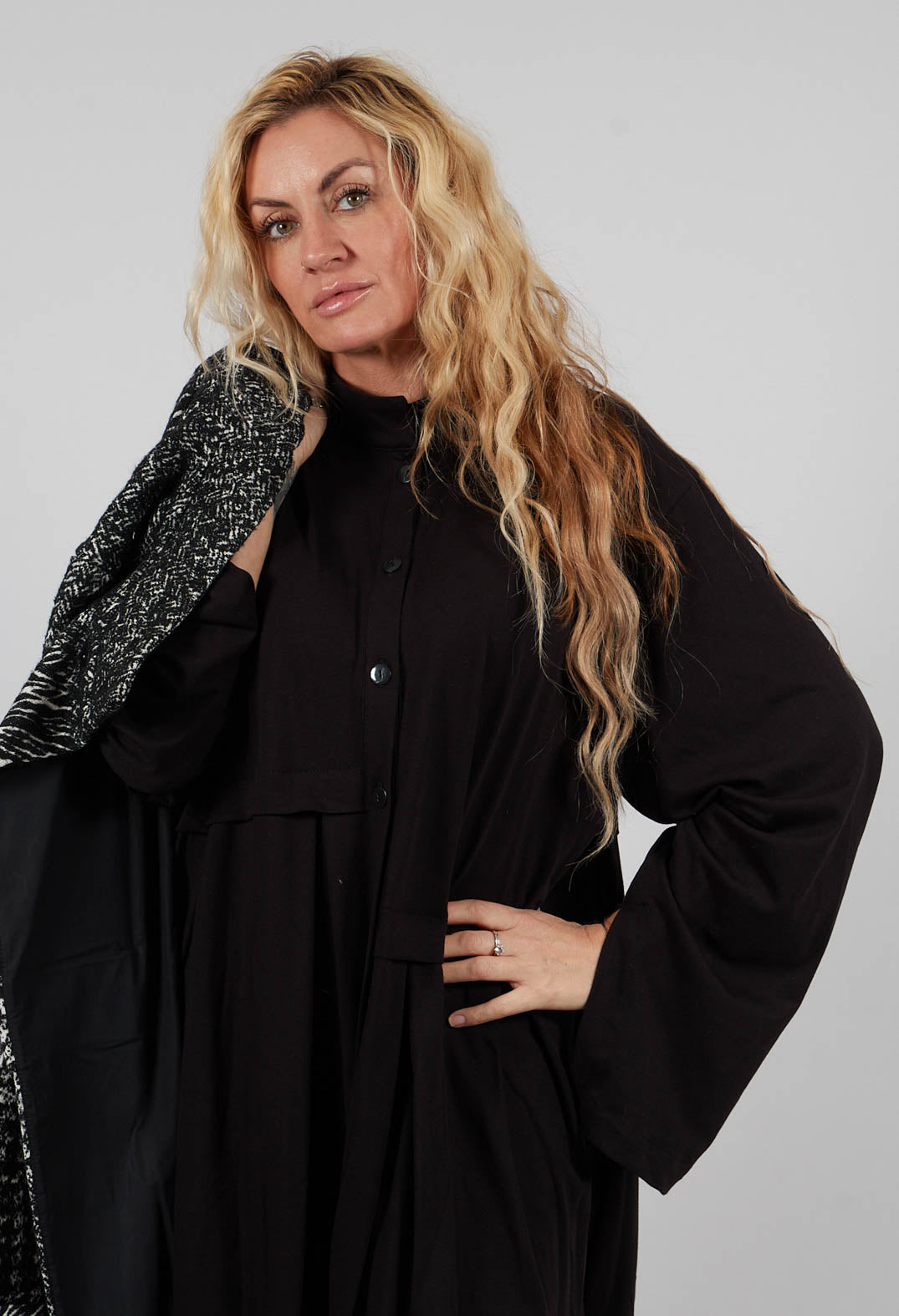 High Neck Shirt Dress in Black