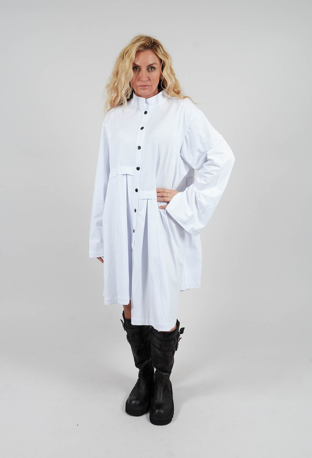High Neck Shirt Dress in White