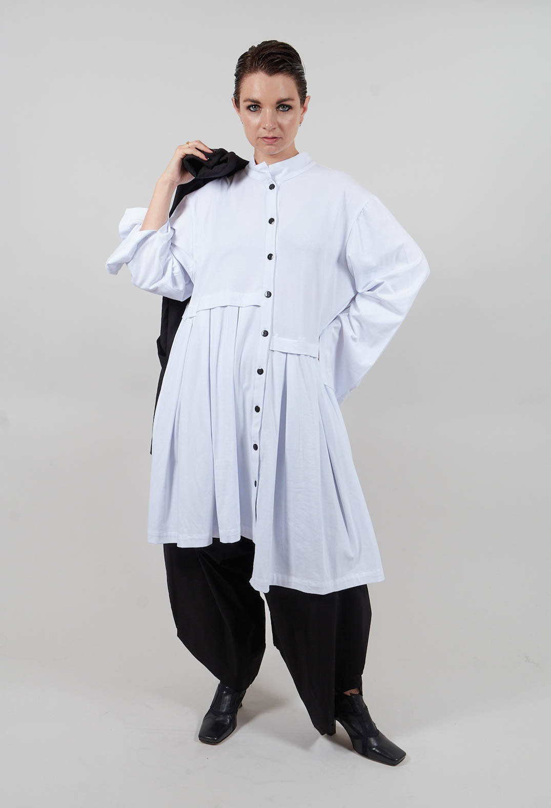 High Neck Shirt Dress in White