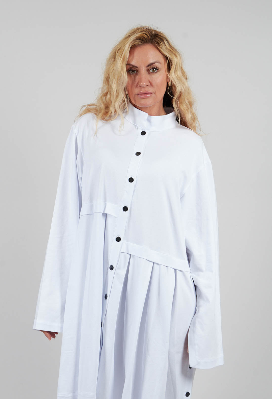High Neck Shirt Dress in White