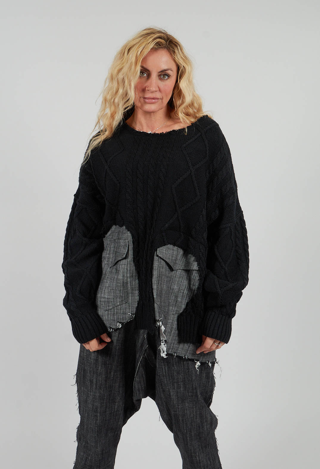 Jacket in Jeans and Black Wool