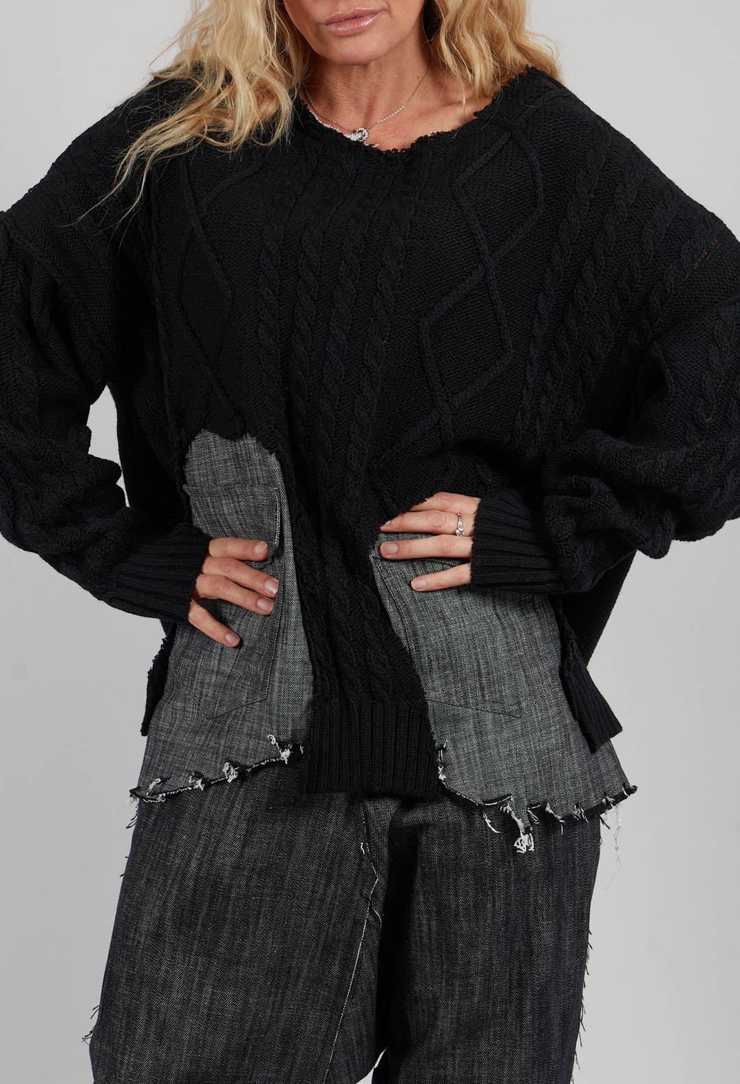 Jacket in Jeans and Black Wool