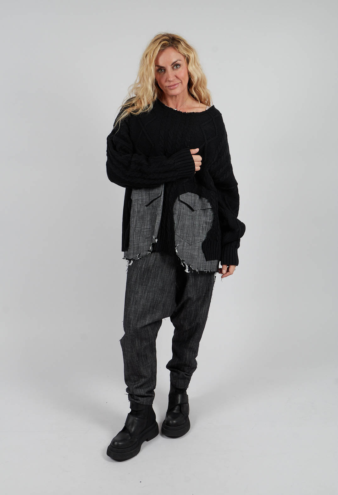 Jacket in Jeans and Black Wool