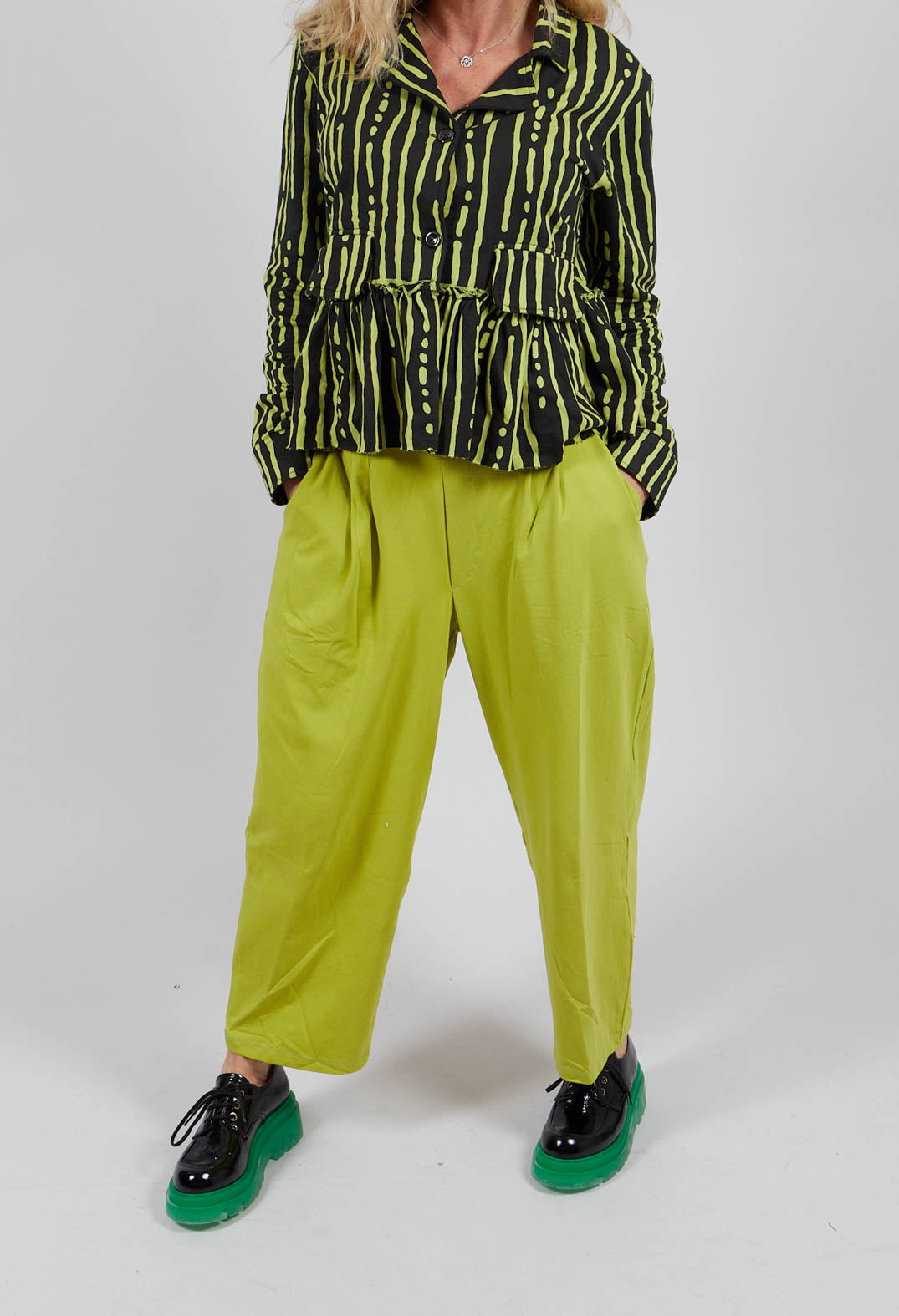 Pleated Front Wide Legged Trouser in Lime