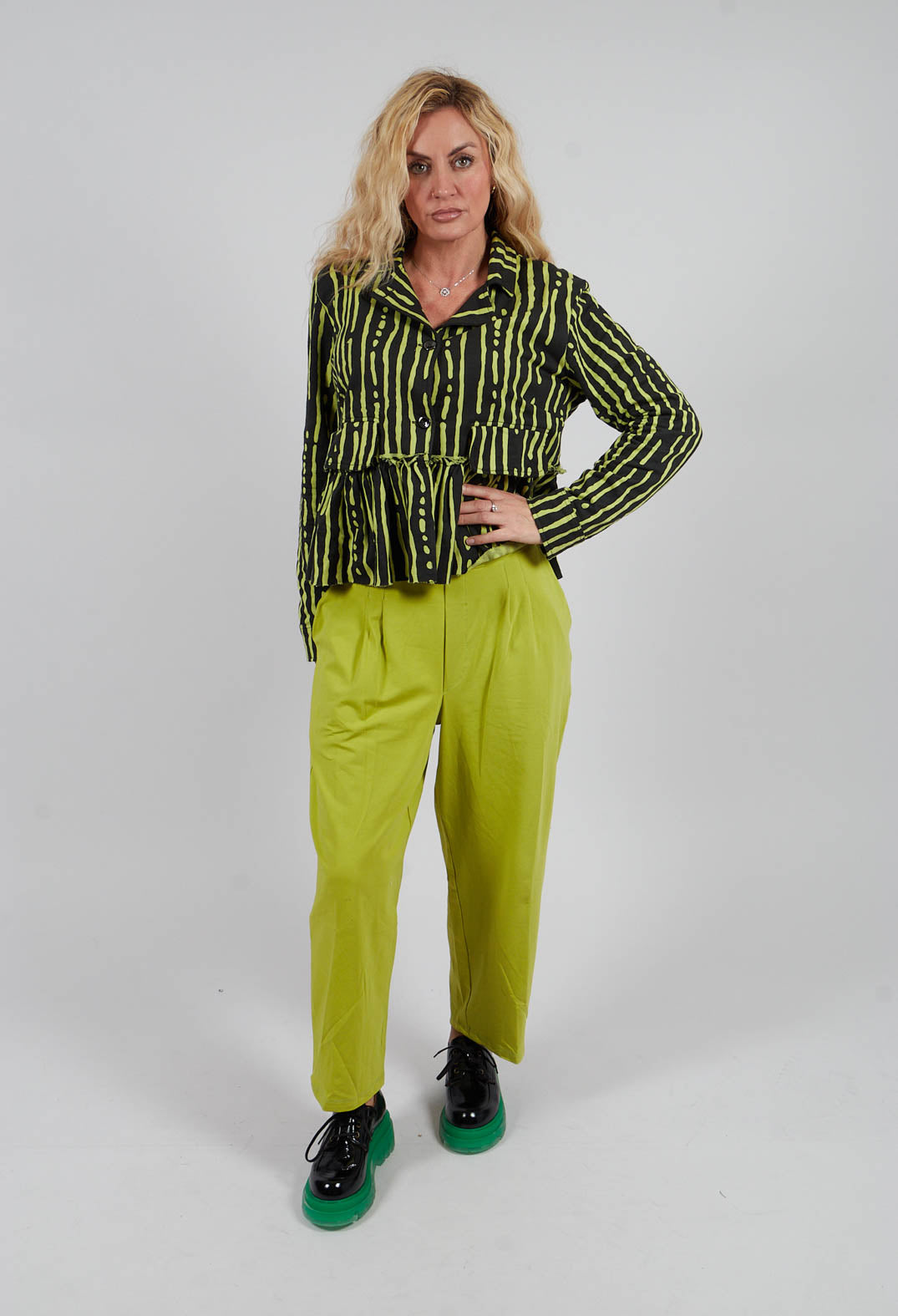 Pleated Front Wide Legged Trouser in Lime