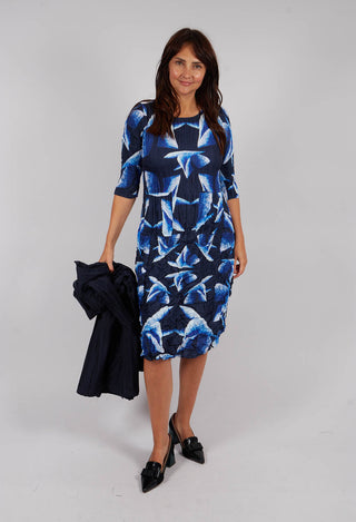 Three Quarter smash Dress in Blue Birds