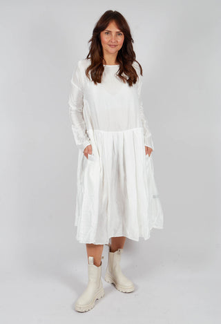 Pleated Boatneck Dress SC in Milk