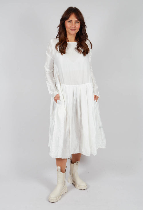 Pleated Boatneck Dress SC in Milk