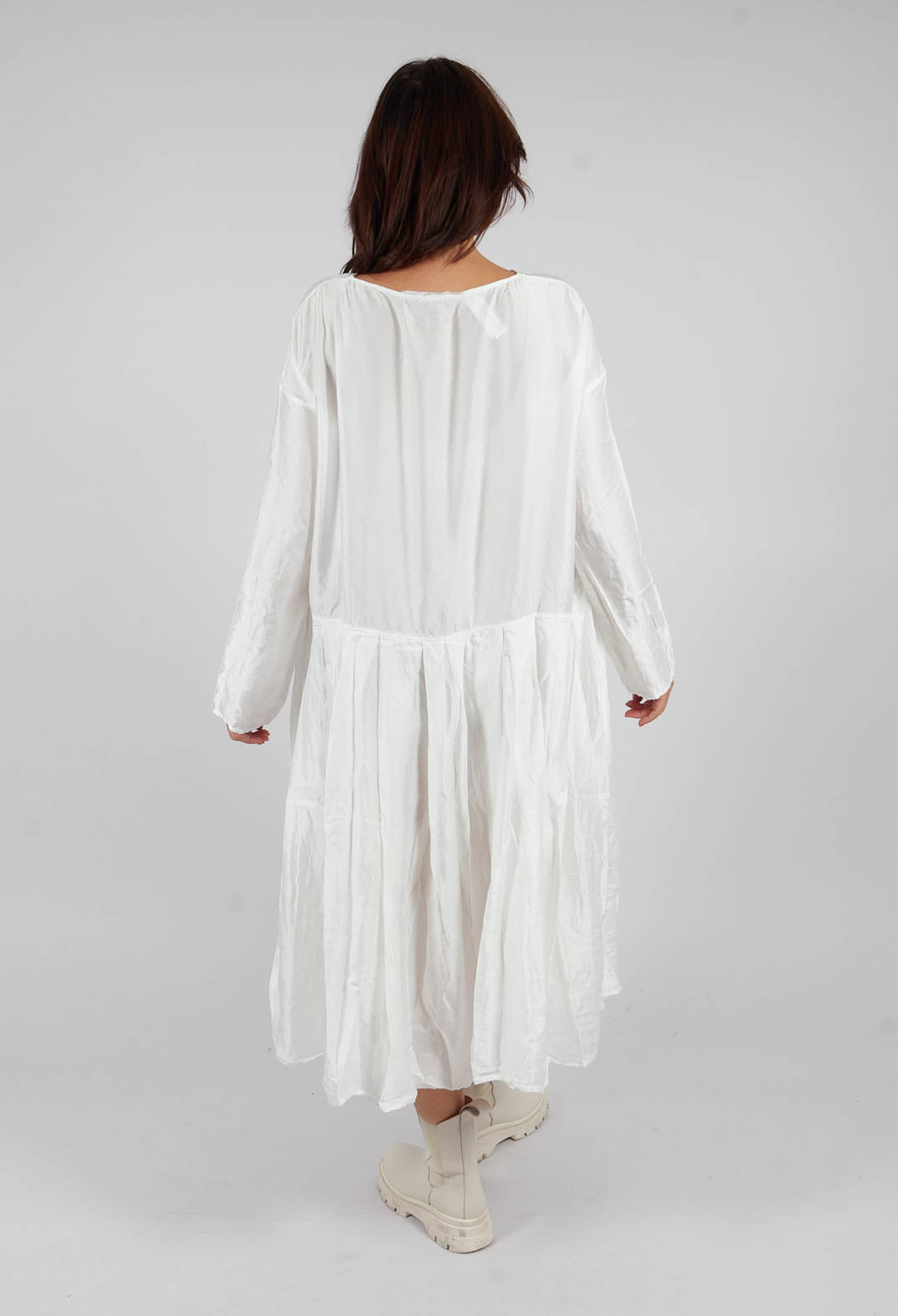 Pleated Boatneck Dress SC in Milk