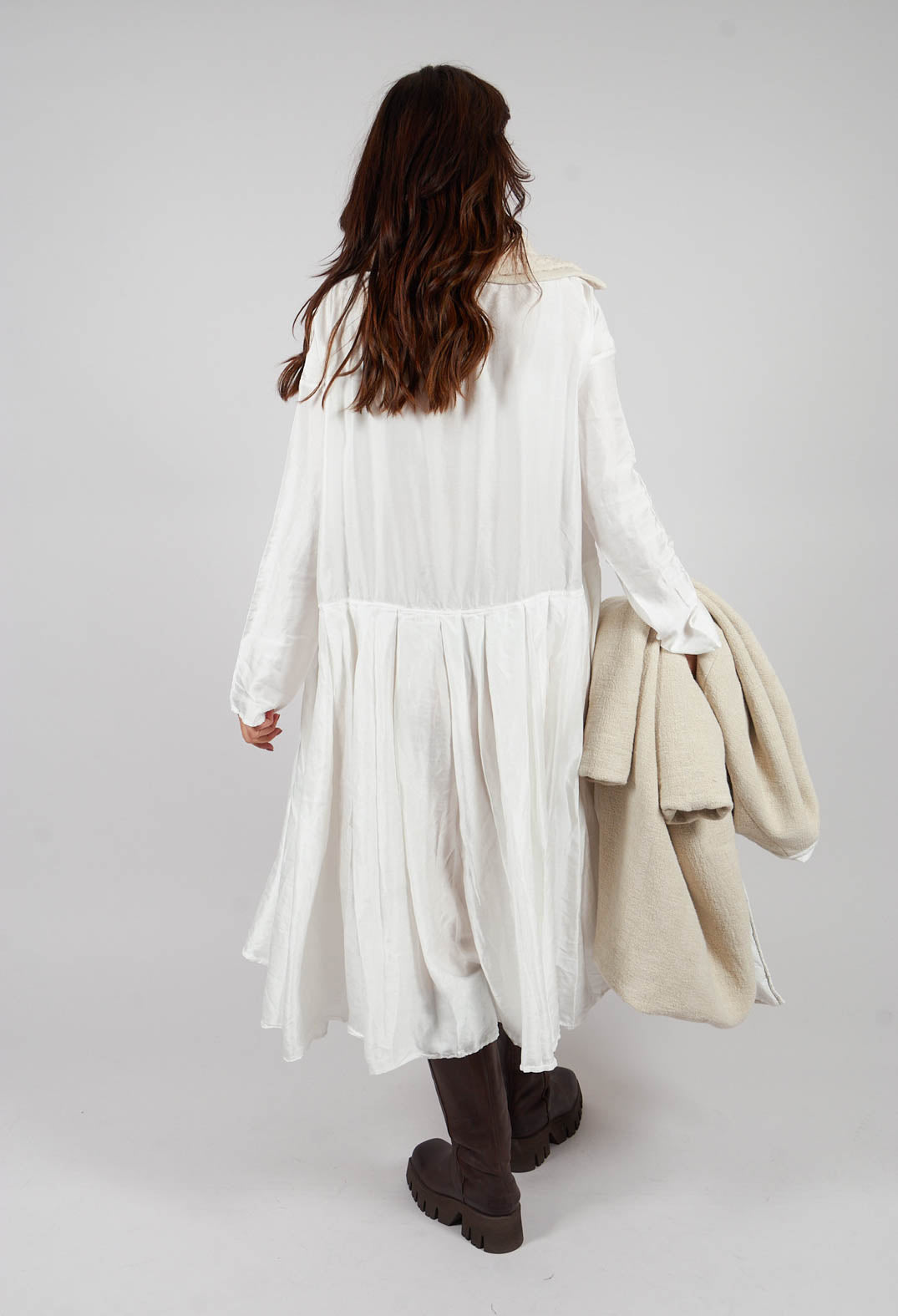Pleated Boatneck Dress SC in Milk