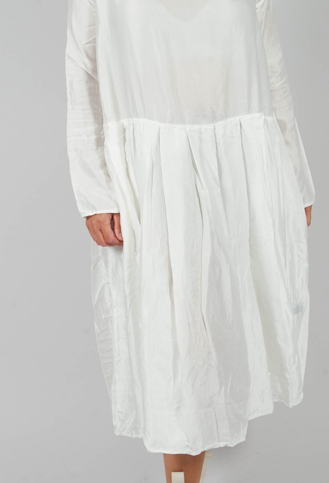 Pleated Boatneck Dress SC in Milk