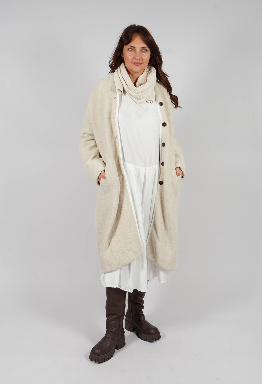 Pleated Boatneck Dress SC in Milk