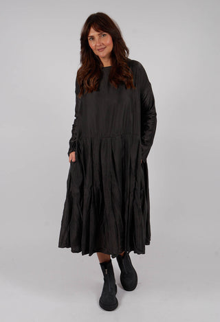 Pleated Boatneck Dress SC in Chocolate