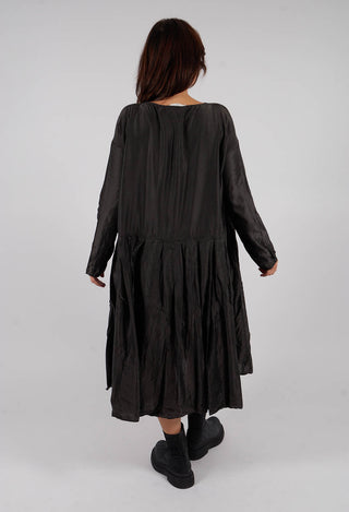 Pleated Boatneck Dress SC in Chocolate