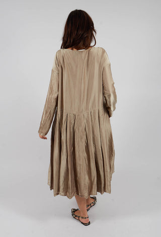Pleated Boatneck Dress SC in Marron Glace