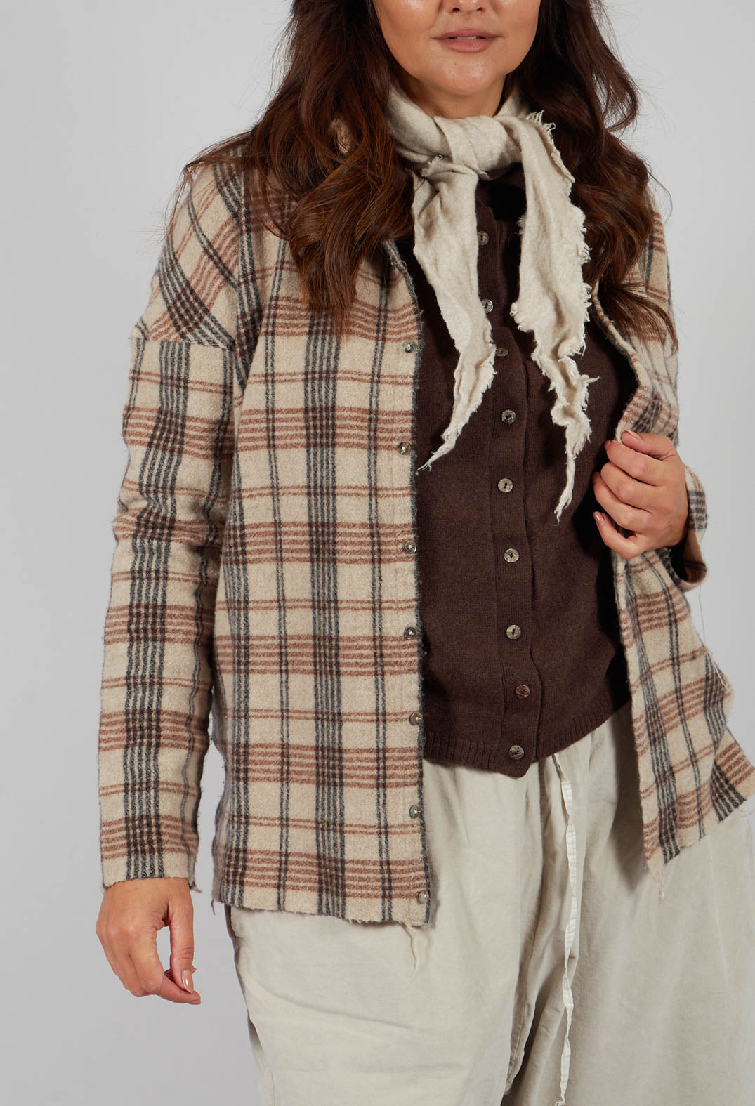 Tartan Soft Collar Shirt in Natural